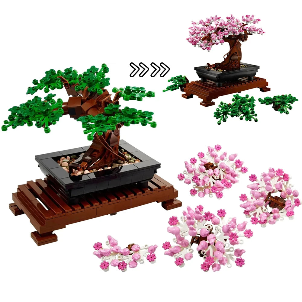 Bonsai Tree Flower Bouquet Perpetual Building Block Figures